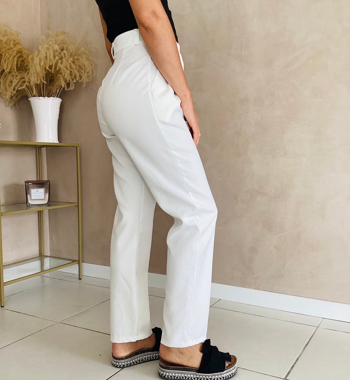 Pantalon taille haute blanc