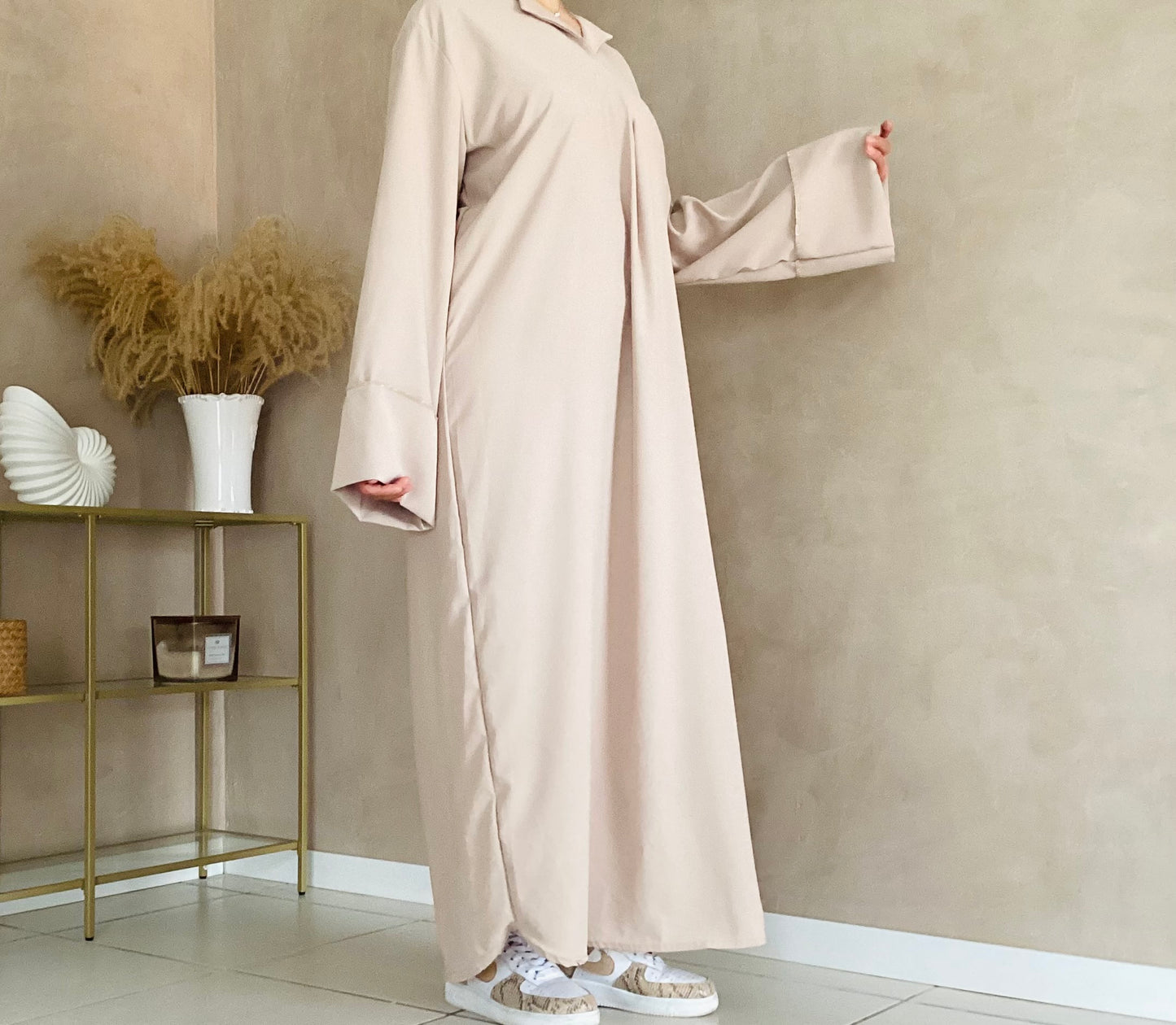 Robe Abaya soie de medine beige