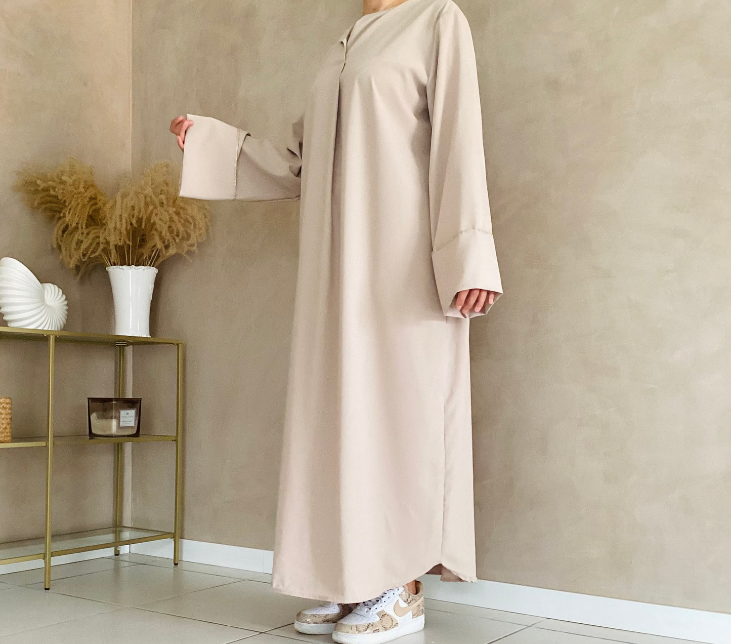 Robe Abaya soie de medine beige