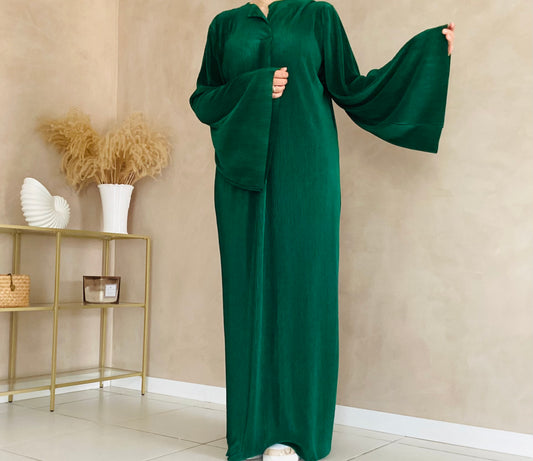 Robe Abaya plissée vert sapin