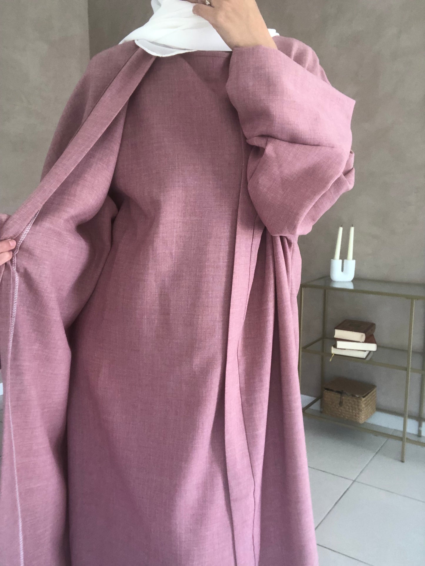 Kimono deux pièces en lin vieux rose