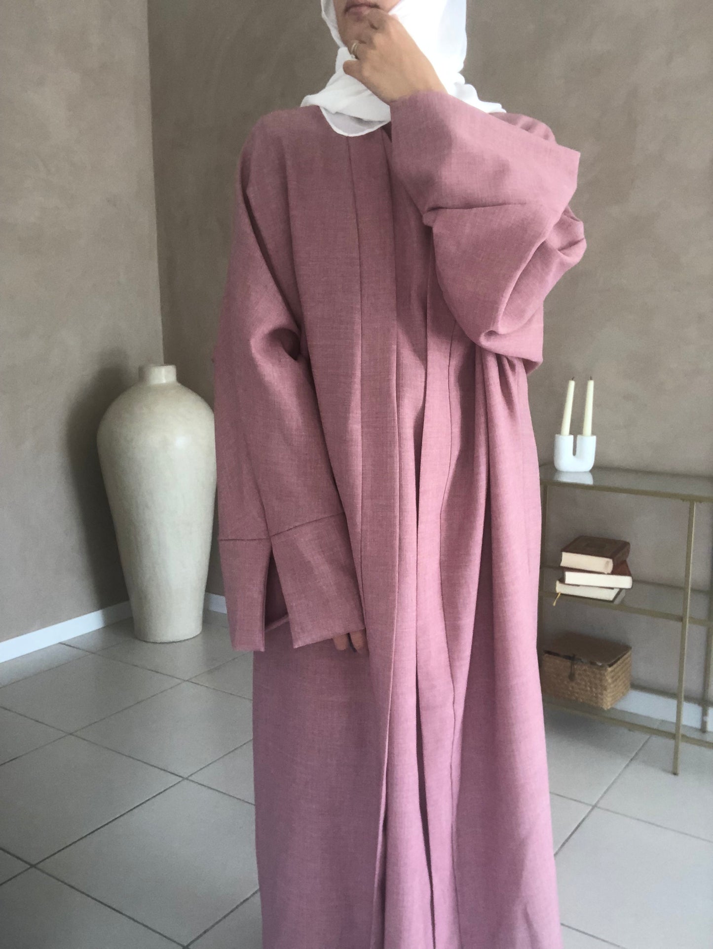 Kimono deux pièces en lin vieux rose