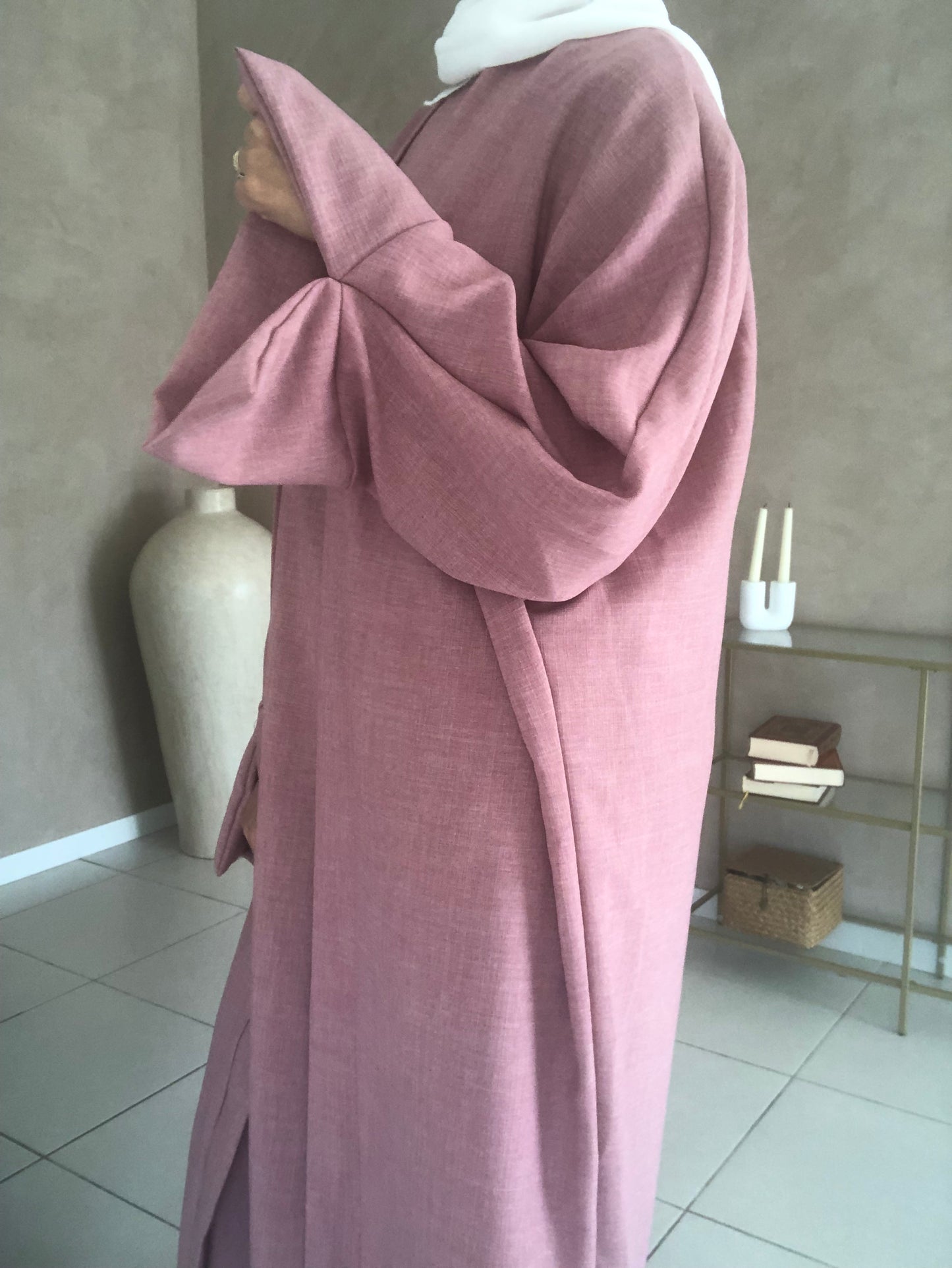 Kimono deux pièces en lin vieux rose